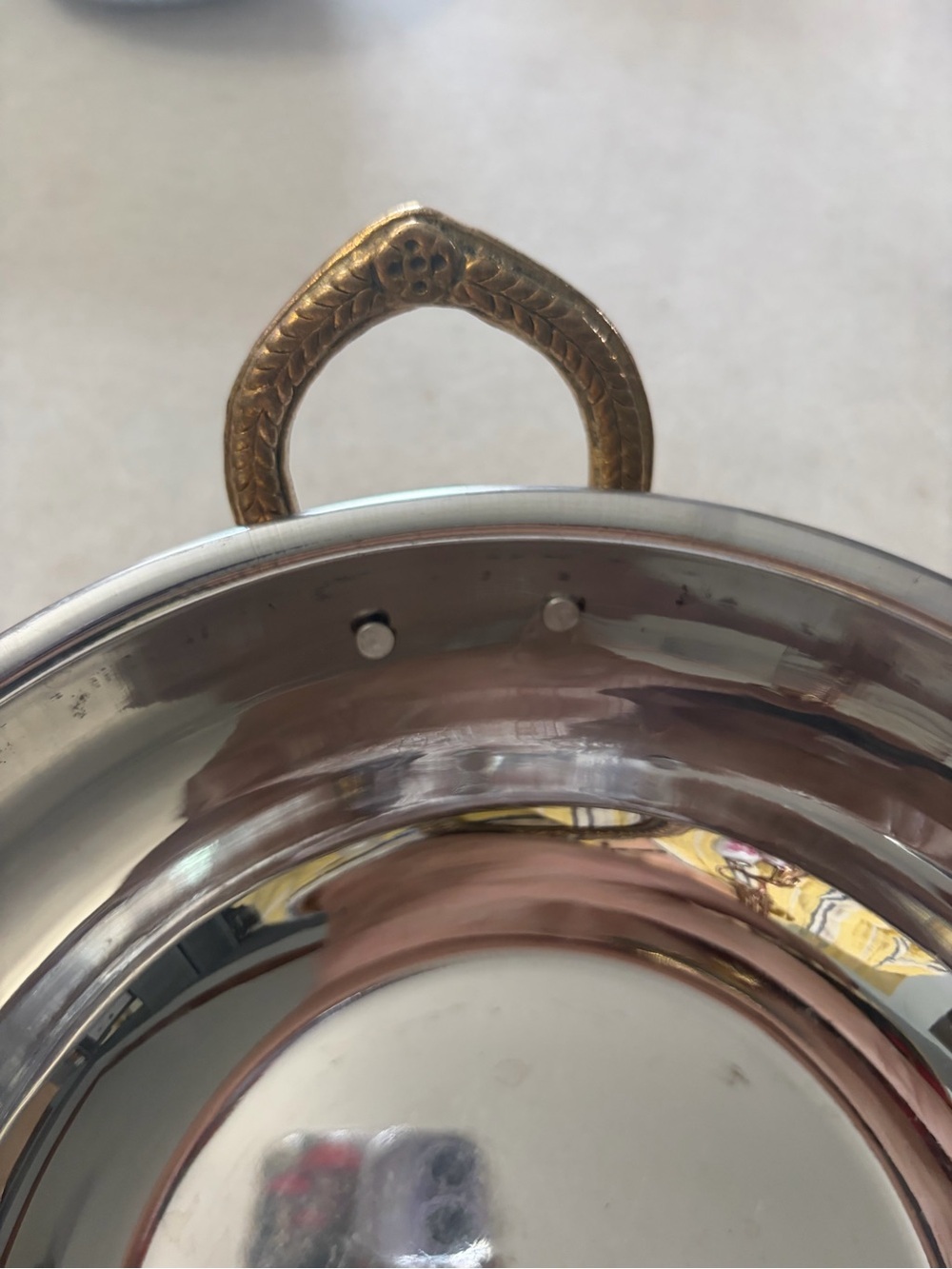 Copper Finish Hammered Serving Bowl with Side Handles - Copper - Picture 5 of 8